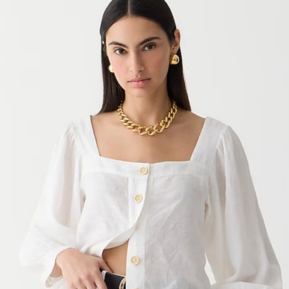 NEW SAKS FIFTH AVENUE Exclusivity Linen Blend Blouse Shirt Squareneck sz S White - Picture 5 of 15
